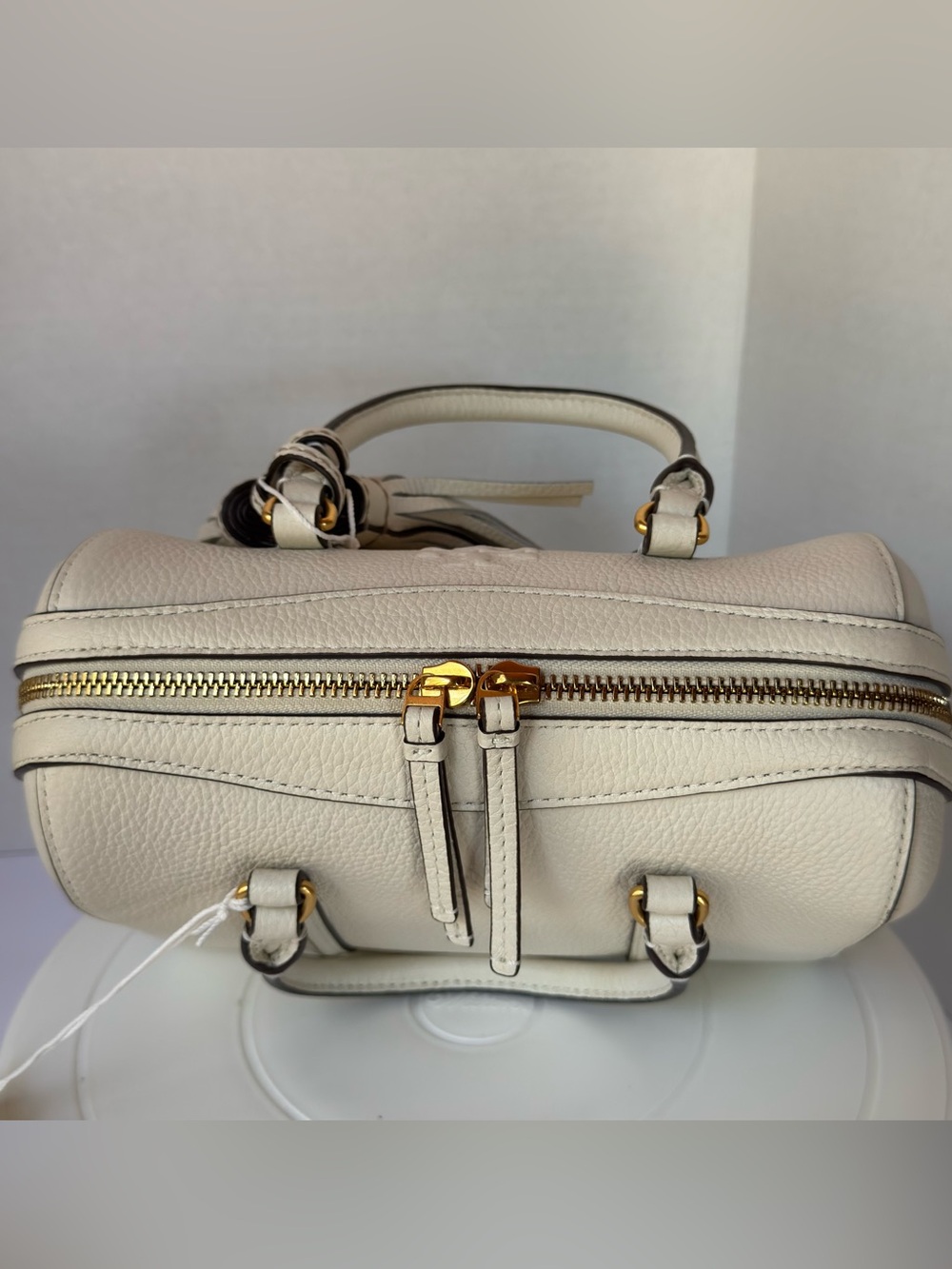 Tory Burch Ivory Pebbled Leather Satchel with Tassels Doctor bag crossbody NEW - Picture 8 of 16